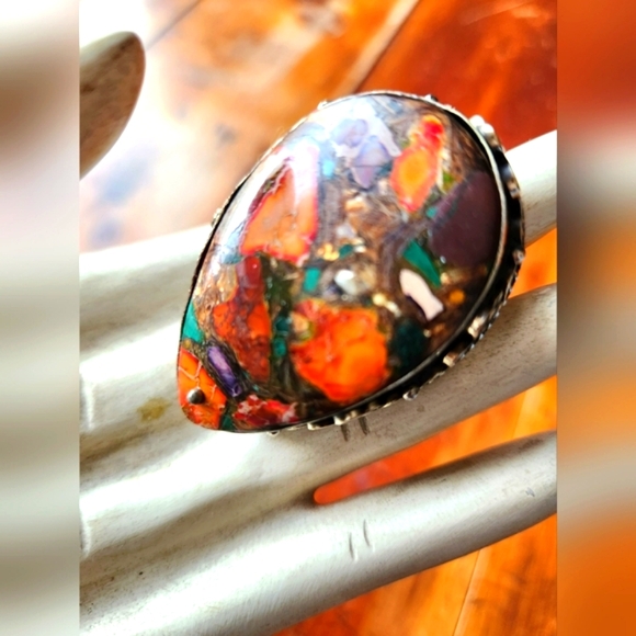 Multicolor Gemstone Statement Ring - Adjustable Modern Ring - Only one available - Picture 6 of 15